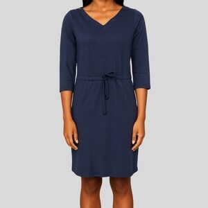 L.L. Bean Dress Women’s Size Small Blue Knit V-Neck 3/4 Sleeve Adjustable Waist